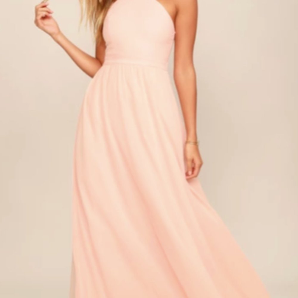 Lulus air of romance peach dress bridesmaid blush